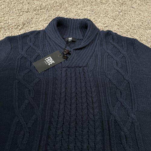 New Frye Mens Collared Cable Knit Henley Sweater NWT $99 Size Large - True Navy - Picture 2 of 6