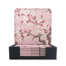 PU Leather Coasters for Drinks Bar Beer,Set of 6 with Holder,Square