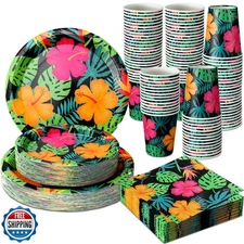 Jingmore 200 Pcs Tropical Nights Hawaiian Aloha Party Supplies Serve 50 Guest