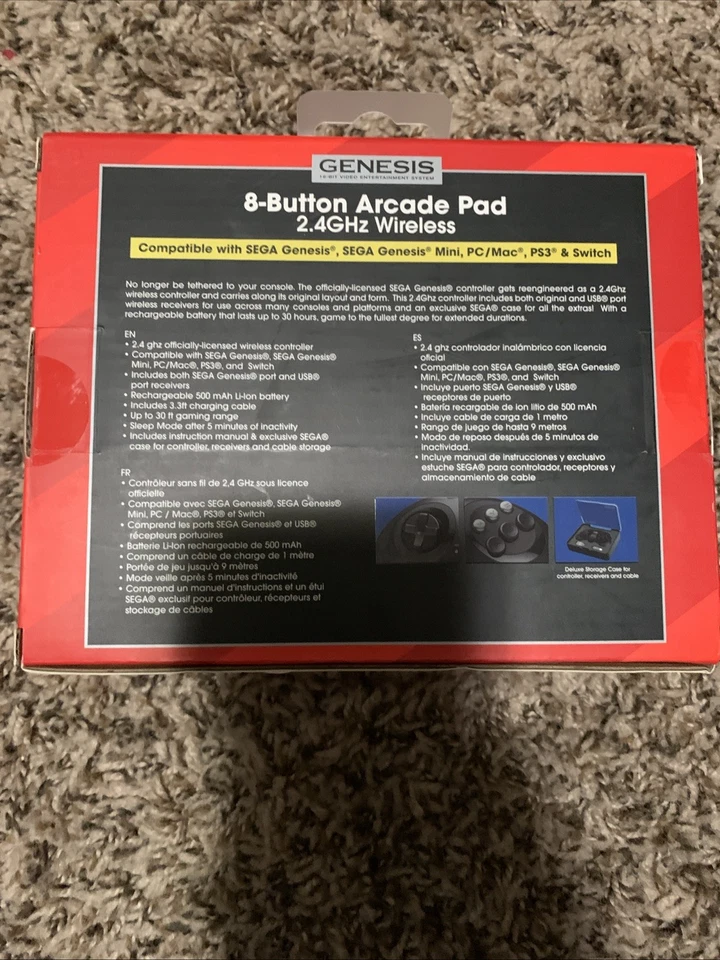 Retro-Bit 2.4 GHz Wireless Controller 8-Button Sega Genesis Original/Mini Black - Image 4 of 4