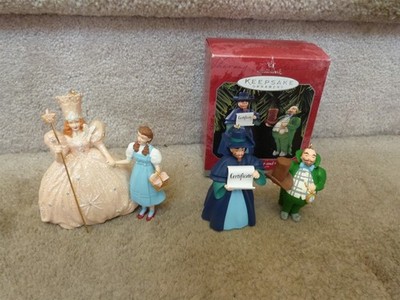 2 Wizard of Oz Hallmark Christmas Ornaments 1998 Glinda Dorothy & Mayor Coroner 