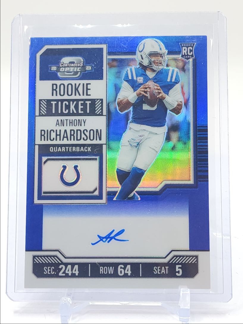 ANTHONY RICHARDSON 2023 CONTENDERS OPTIC ROOKIE TICKET BLUE RC AUTO /75 Q2450