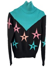 Vtg 80's Hermans Wool Blend Pink  Blue Stars Skate Streetwear Medium Women