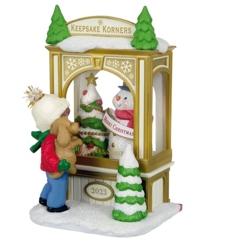 Hallmark Christmas Window 2023 Ornament - Snowman, Puppy, Christmas Tree QXC5618