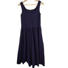 Quince Cotton Mixed Media Tank Dress Navy Basic Sleeved M