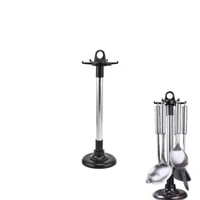 360 Degree Rotating Kitchen Utensil Holder Organizer with 6 Hooks Stainless