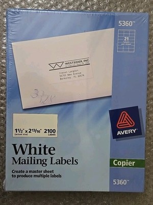 2003 Avery 5360 White Mailing Address Labels - Copier 2100 Labels Sealed