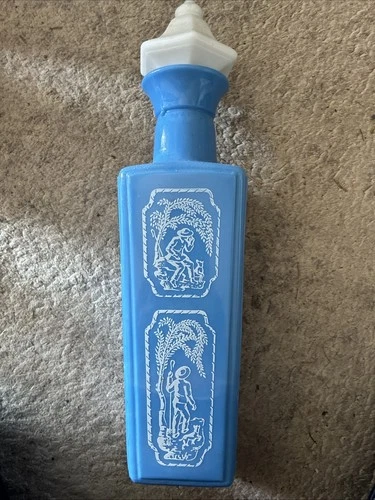 Vintage Jim Beam Shepherd Dog Blue Milk Glass Decanter, Bottle