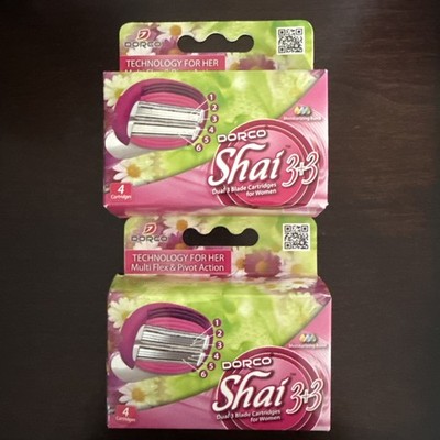 Dorco Shai 3+3 Blade Cartridges Razor Refill Women Body Set of 4 Discs 6 Blades 