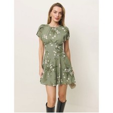 Reformation Lula Flutter Sleeve Minidress Size 0 Xs Floral Green Womens