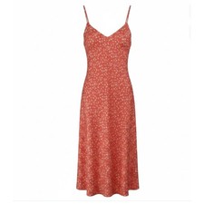 Forever 21 Womens Small Orange-Red Floral V-Neck Spaghetti Strap Maxi Slip Dress