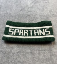 Vintage 80s Michigan State Spartans Headband Green White Knit Stretch MSU