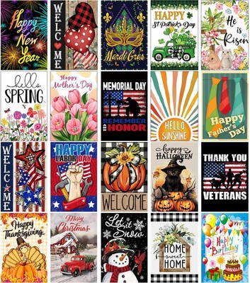 Doncida 20 Pack Seasonal Garden Flags Set Double Sided 12x18 Inch Small Yard Fla