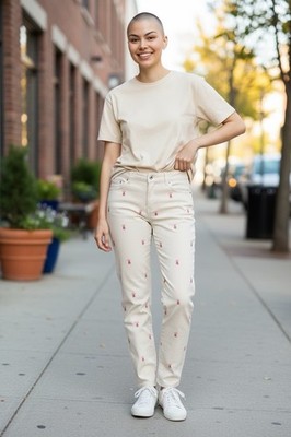J.Crew Crewcuts Vintage Off-White Embroidered Cord Pants Girls 9.NWT