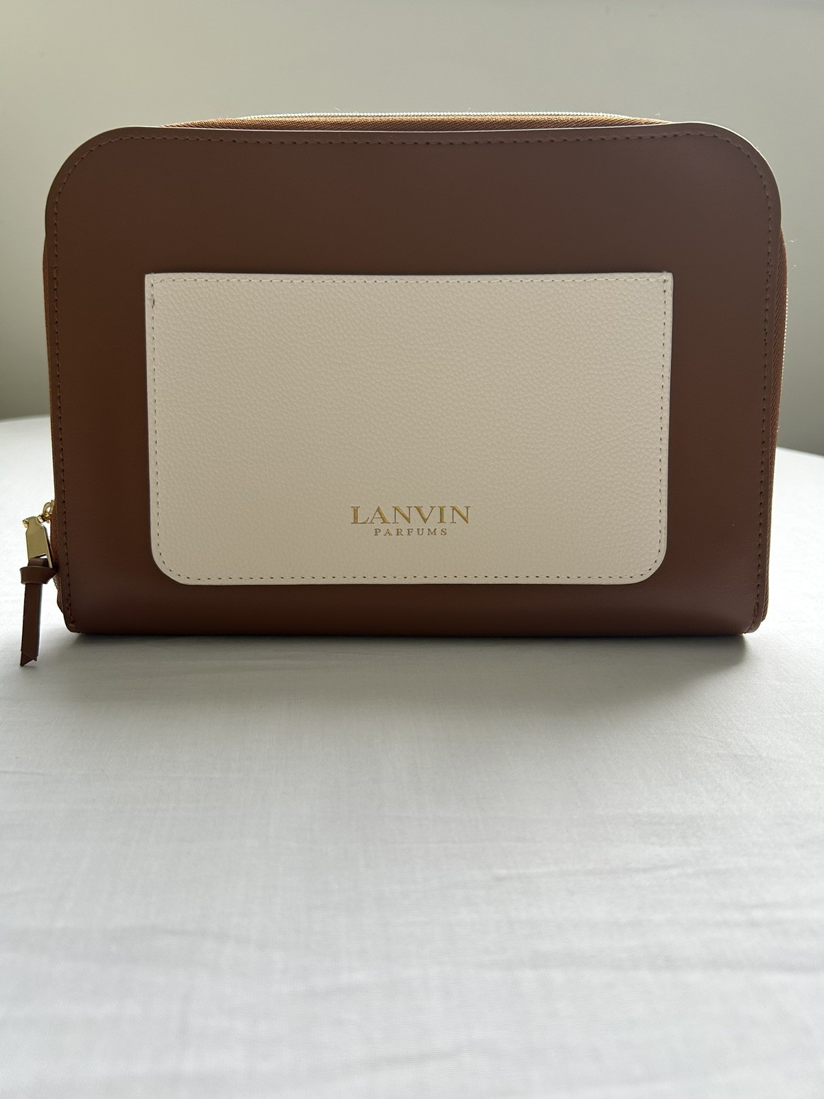Lanvin Parfums for Turkish Airlines leather cosmetic toiletry travel bag brown