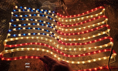 WORKS! Waving American Flag Rope Light Sculpture indoor or outdoor use. July 4th