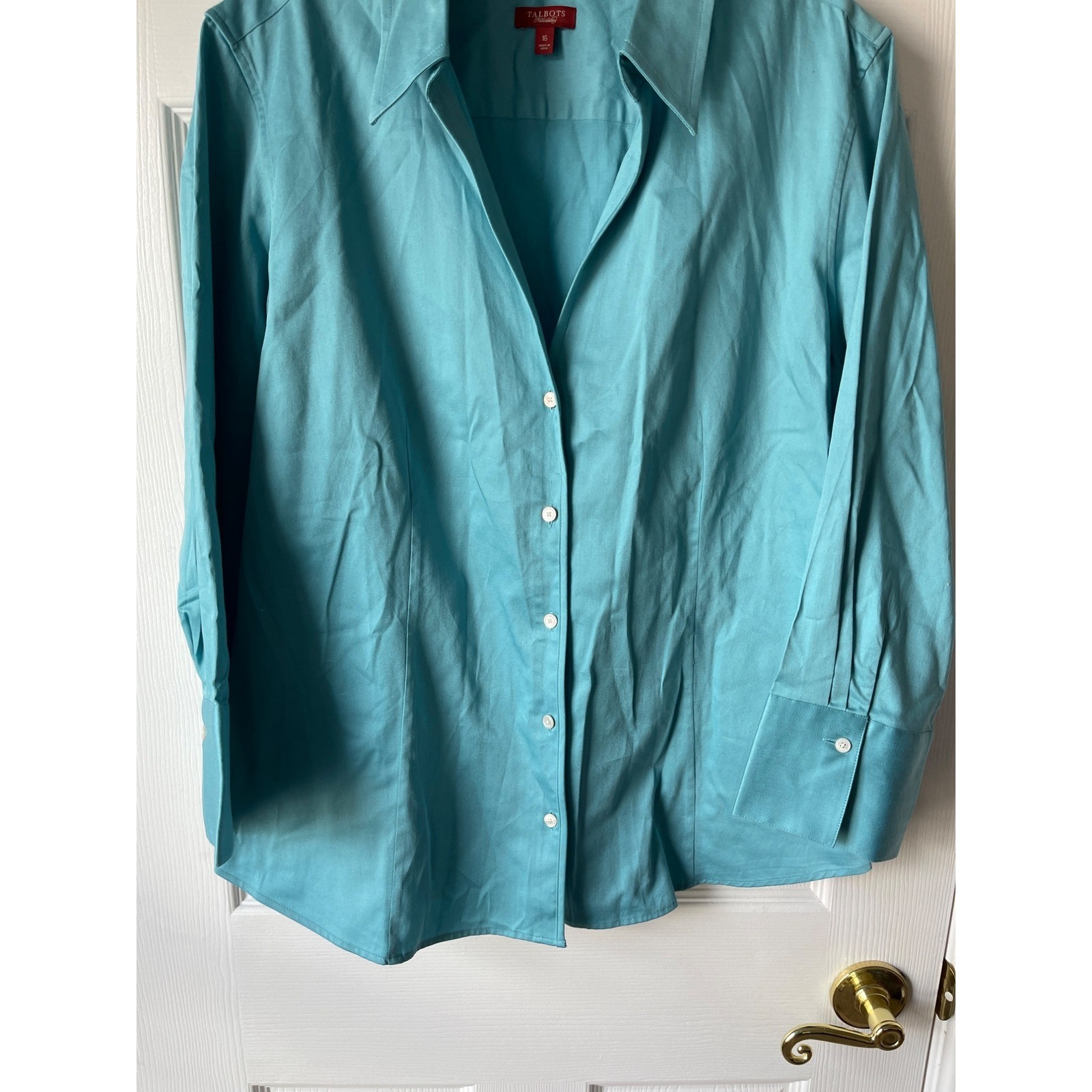 Talbots Blouse 16 Button Down Stretch Cotton Sate… - image 4