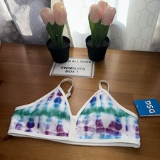 DSG Girls Bound Bikini Top Tie Dye Multi White Trim Size X Large