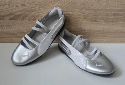 Puma Speedcat Ballet Metallic Leder Sneaker Ballerinas Schuhe Silber, Weiß Gr 42