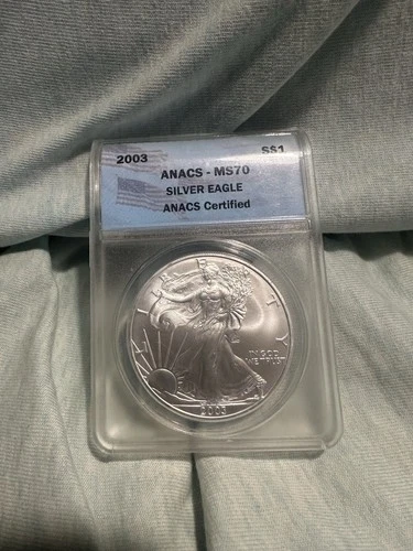2003 $1 AMERICAN SILVER EAGLE ANACS MS70 Graded ASE