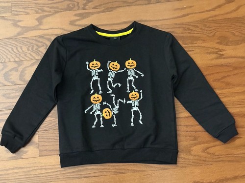 New Little Boys Size S (5-6) REMIMI Halloween Pumpkin Head Skeleton Sweatshirt