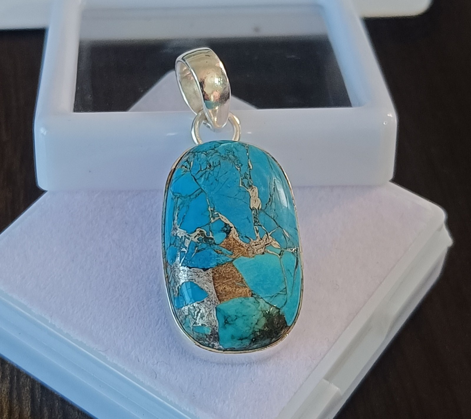 27.75Ct Copper Turquoise Gemstone  Sterling Silver Handmade Jewelry Pendant Gift