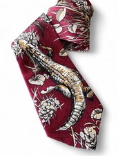 World Wildlife Fund WWF Red Alligator Silk Tie Made In USA Vintage 1990s Rare!