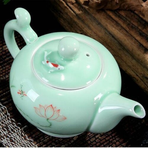 Longquan Celadon Tea Pot Handpainted Floral Ceramic Pot 7 Infuser Holes 220ml - Picture 5 of 10
