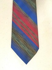 Wemlon by Wembley Vintage Necktie Brushed Red Blue  Green Striped Tie 1970s 70s