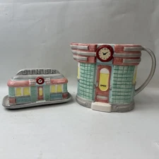 Oggi American Diner Collection Ceramic Butter Dish Pitcher Set