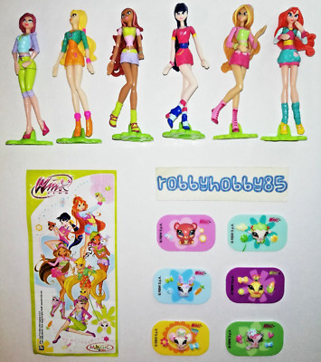WINX CLUB COMPLETE SET 6 FIGURES WITH ALL PAPERS KINDER SURPRISE 2009 FERRERO