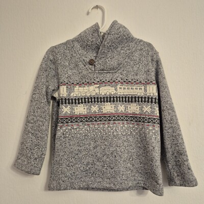 Jumping Beans Toddler Boys Gray Train Holiday Christmas Cowlneck Sweater size 3T