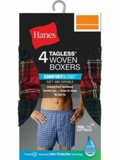 Hanes® Men's ComfortBlend Woven Boxers 4-Pack " TAGLESS " 