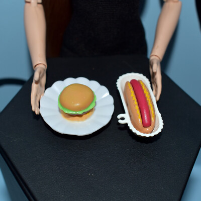 Barbie Food for Two Hamburger Hotdog w/ Buns On Diff. Plates Diorama Accessories