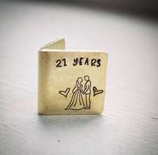 Personalised minature Brass Traditional 21 year 21st wedding anniversary card
