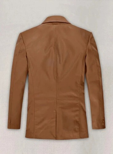 Formal Stylish Fashion Leather Men's Blazer Pure Tan Handmade Genuine Lambskin - Picture 3 of 8