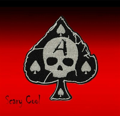 New Ace Spades Skull Rustic Vintage Embroidered Biker Iron On Patch