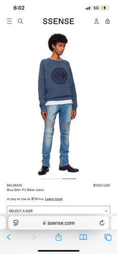 BALMAIN PARIS Moto Jeans Mens 36x32 Italy Denim Biker Stretch Ribbed Zipper Blue - Picture 7 of 9