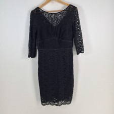 Events womens dress size 10 black floral lace pencil 3/4 sleeve round neck121387