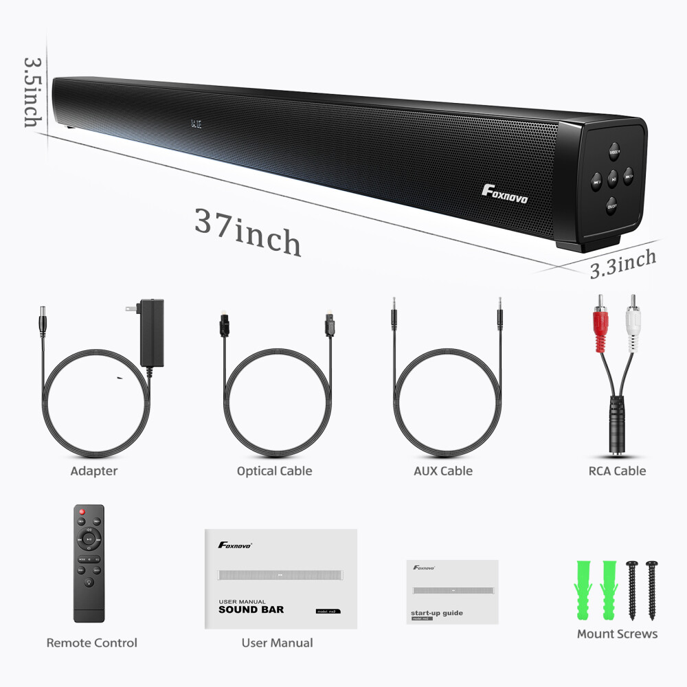 Remote Surround Sound Bar 4 Speaker System BT5.0 Subwoofer TV Theater Heavy Duty