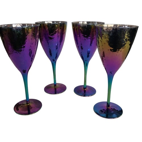 4 Sienna Stem Wine Handmade Rainbow Iridescent Champagne Glasses 380m Barware 9" - Picture 8 of 17