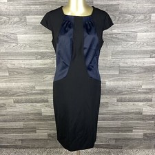 ANN TAYLOR LOFT Cap Sleeves Black/Blue Virgin Wool Shift Dress Women's Size 4