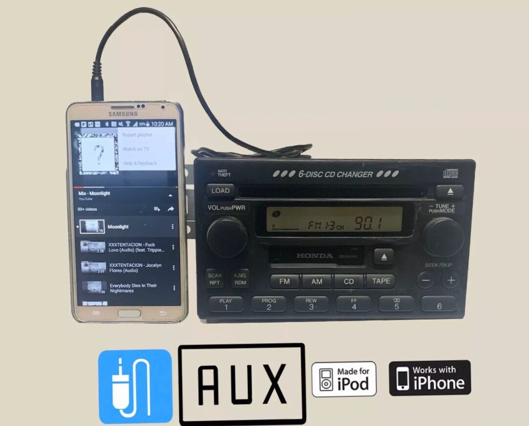98-02 HONDA Accord Civic Radio 6 Disc CD Cassette Aux input MP3