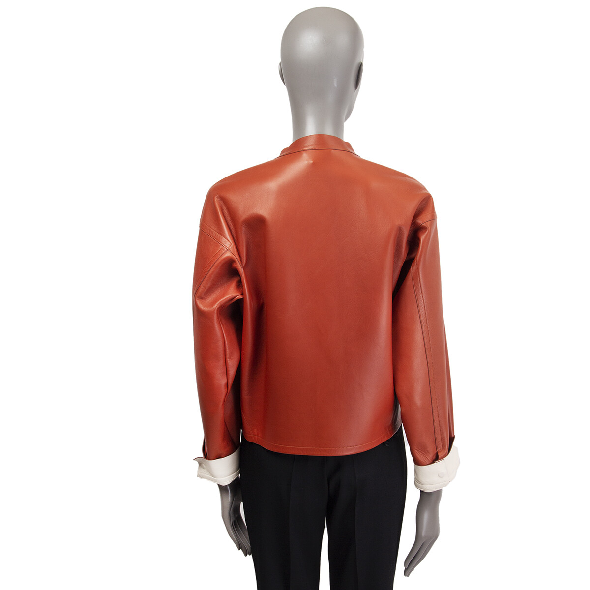 61256 auth Jil Sander rust red OVERSIZED CROP LEATHER Jacket 36 S