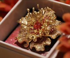Beautiful Red Color Large Peony Flower Brooch With High Quality Design