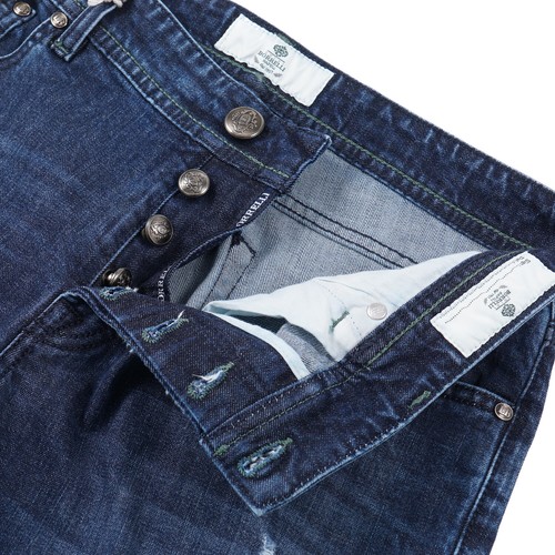 Luigi Borrelli Slim-Fit 'Caracciolo' Sanded Deep Blue Denim Jeans 33 NWT - Picture 7 of 11