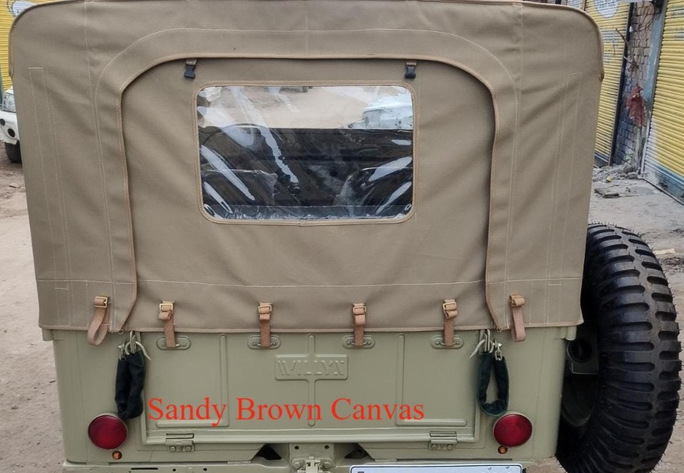 Jeep Willys CJ2A CJ3A CJ3B CJ5 Canvas Soft Top Rear | Brown | Strap-On ...