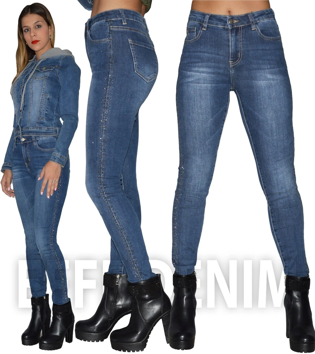 Jeans con strass laterali store