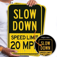 Slow Down Sign, Speed Limit 20 MPH Sign, 2 Pack 12x18 Reflective Aluminum