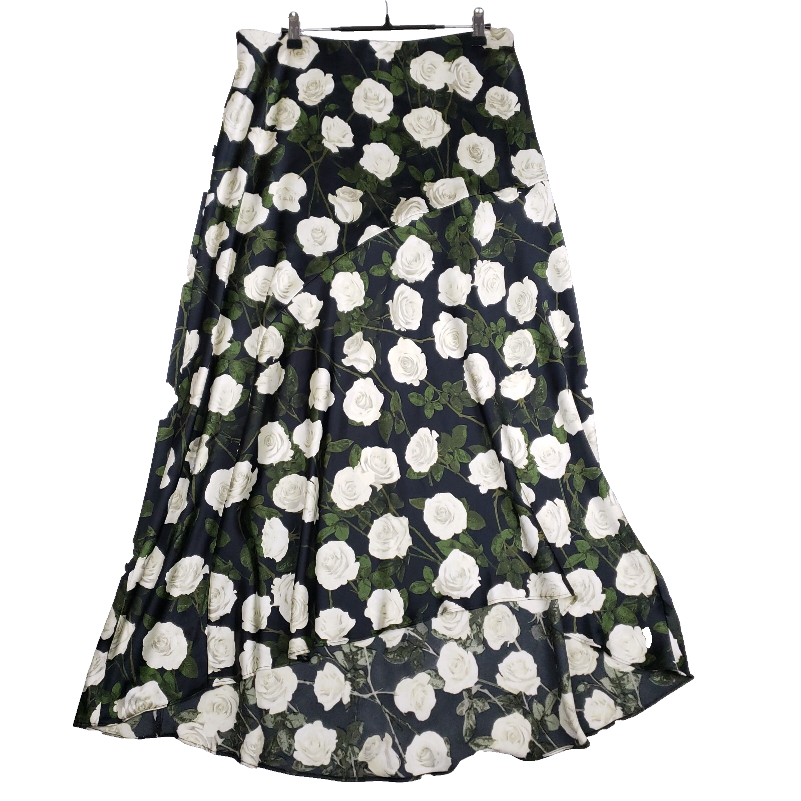INC Maxi Skirt Asymmetrical Hem Size L Black White Botanical Romantic Core-image